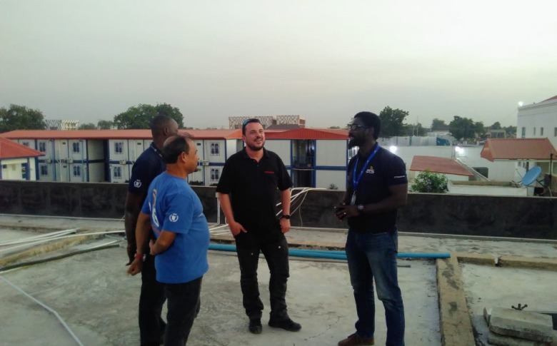 From left to right: Mithilesh Chaubey, Telecommunications Specialist (ETS), Ahmed Yusuf, Senior IT Operations Assistant (ETS), Gilles Hoffman, emergency.lu Coordinator, Ekué Ayih, ETS Coordinator. Photo: WFP / Emma Gilson