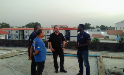 From left to right: Mithilesh Chaubey, Telecommunications Specialist (ETS), Ahmed Yusuf, Senior IT Operations Assistant (ETS), Gilles Hoffman, emergency.lu Coordinator, Ekué Ayih, ETS Coordinator. Photo: WFP / Emma Gilson